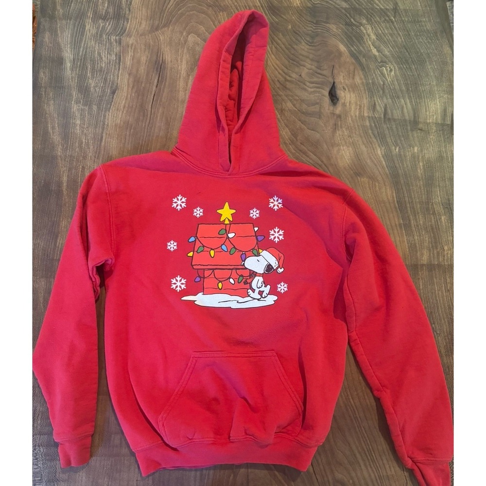 Peanuts Snoopy Kids Christmas Holiday Red Hoodie Sweatshirt‎ Large Size 14/16